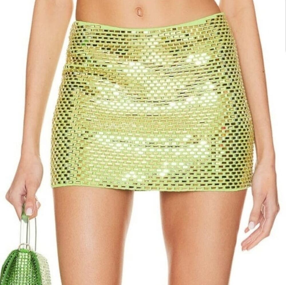 Retrofete Koko Mini Skirt in Lime Punch Size XS NWOT Mini Beaded
